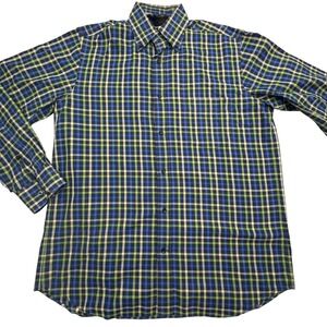 Paul & Shark Yachting Shirt Mens Large Blue Green Plaid Button Down Italy Cotton